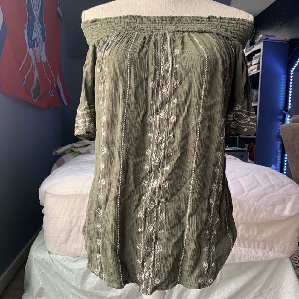 forest green off the shoulder top